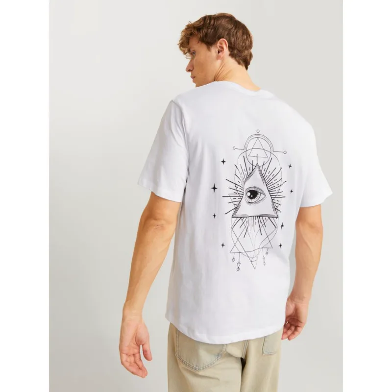 Jack & Jones "Jackie Backprint" T-shirt σε Plus fit γραμμή,με μεταξοτυπία στο στήθος και την πλάτη - White