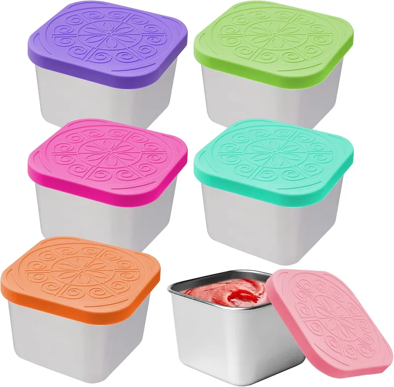 Mini Stainless Steel Container 180ml - Τετράγωνο Μωβ 1 τμχ
