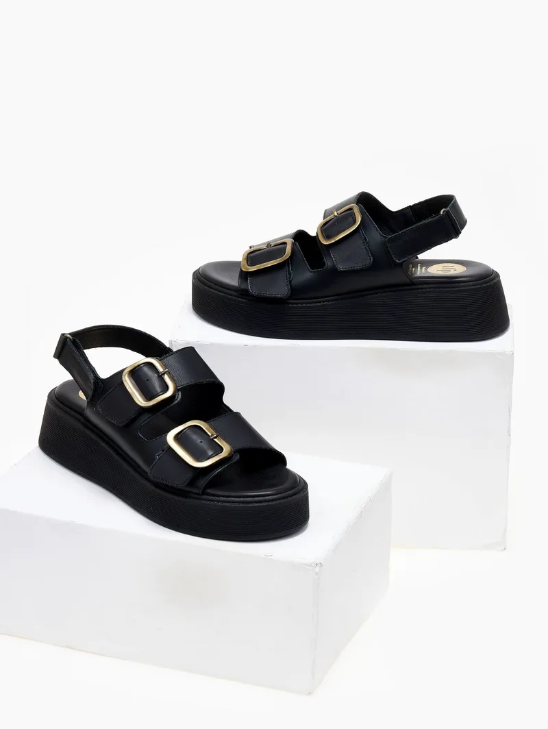 TFP Leather Sandals with Buckle - 4050 - Black