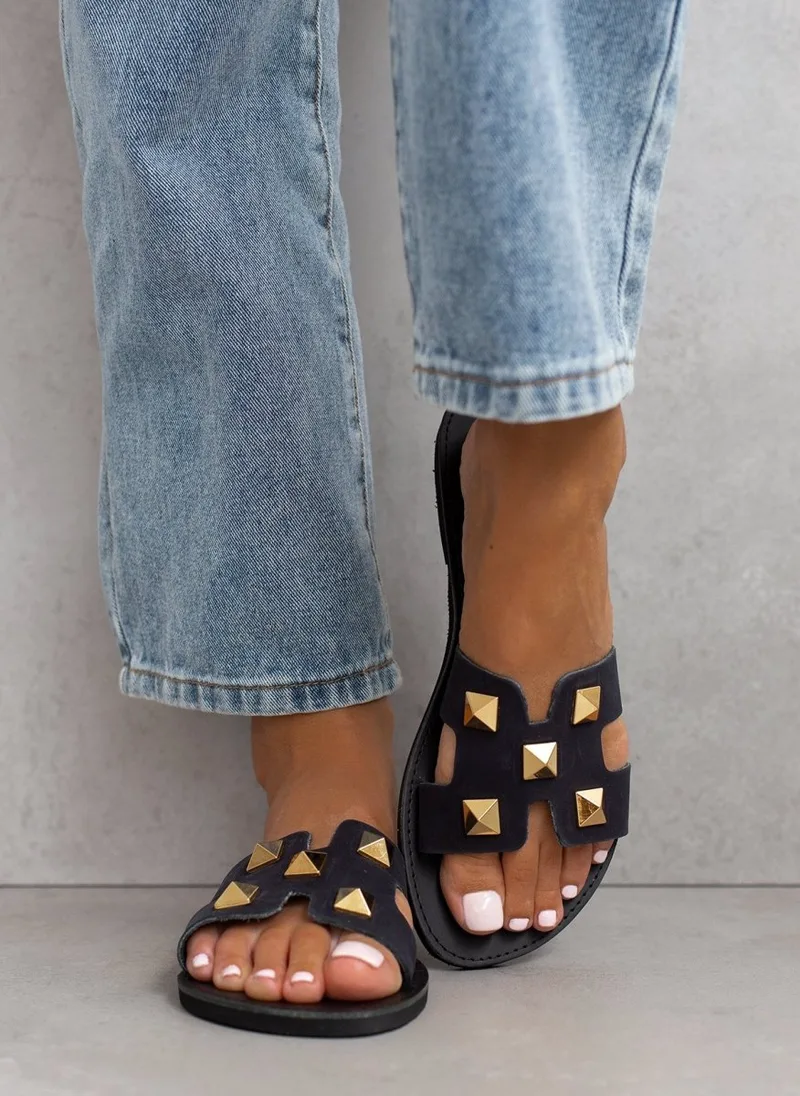 Estil Studded Cutout Sandals - 62 - Black