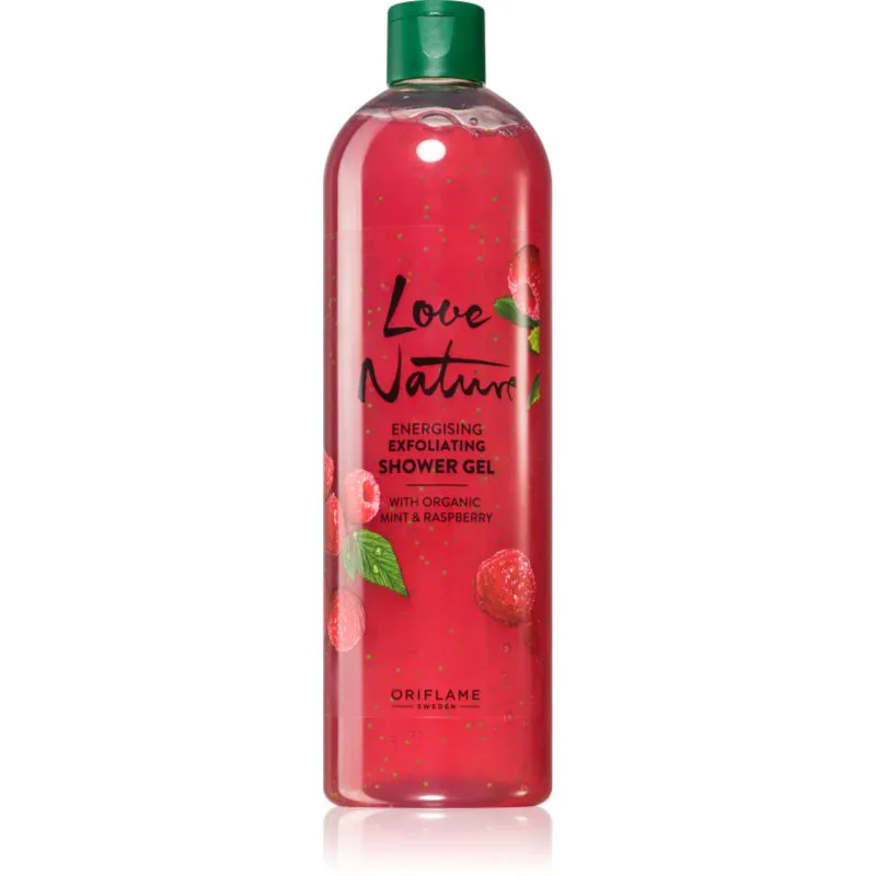 Oriflame Love Nature Organic Mint & Raspberry καθαριστικό απολεπιστικό τζελ με άρωμα σμέουρων 500 ml