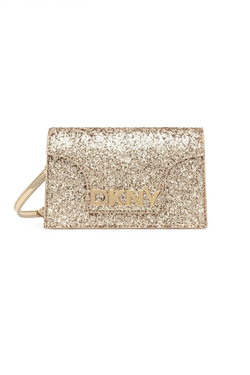 DKNY ΤΣΑΝΤΑ AVRIL WALLET ON A ST CROSSBODY LOGO ΧΡΥΣΟ