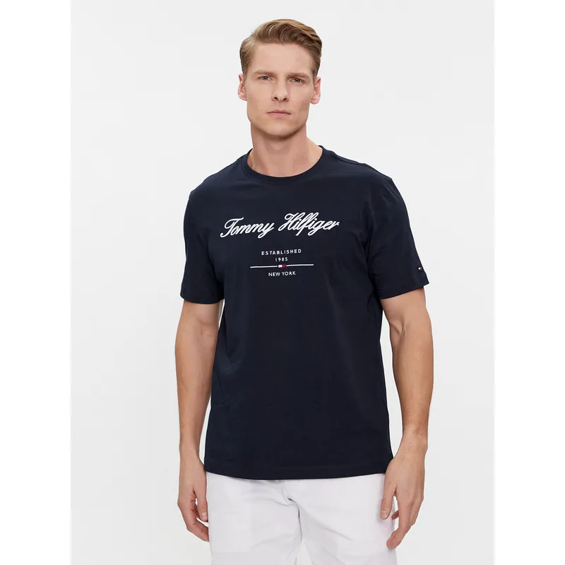 Tommy Hilfiger T-Shirt Script Logo Tee MW0MW33691 Σκούρο μπλε Regular Fit