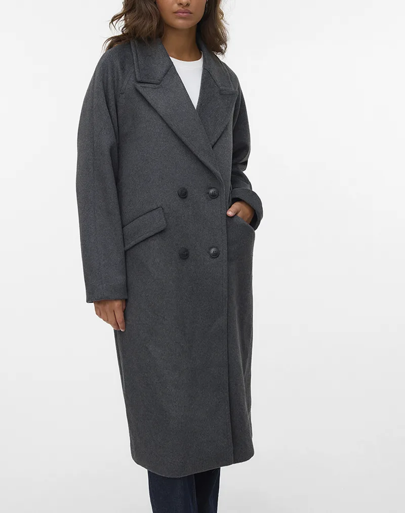 VERO MODA VMHARPER LONG WOOL COAT GA NOOS 10320446-Dark Grey Melange DarkGray