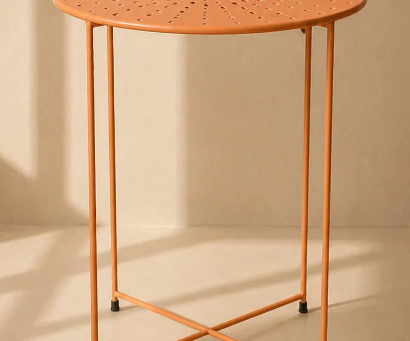 Τραπεζι Μεταλλικο Με Διατρητο Σχεδιο 48Cm 40x40x48cm Πορτοκαλί Kaeming