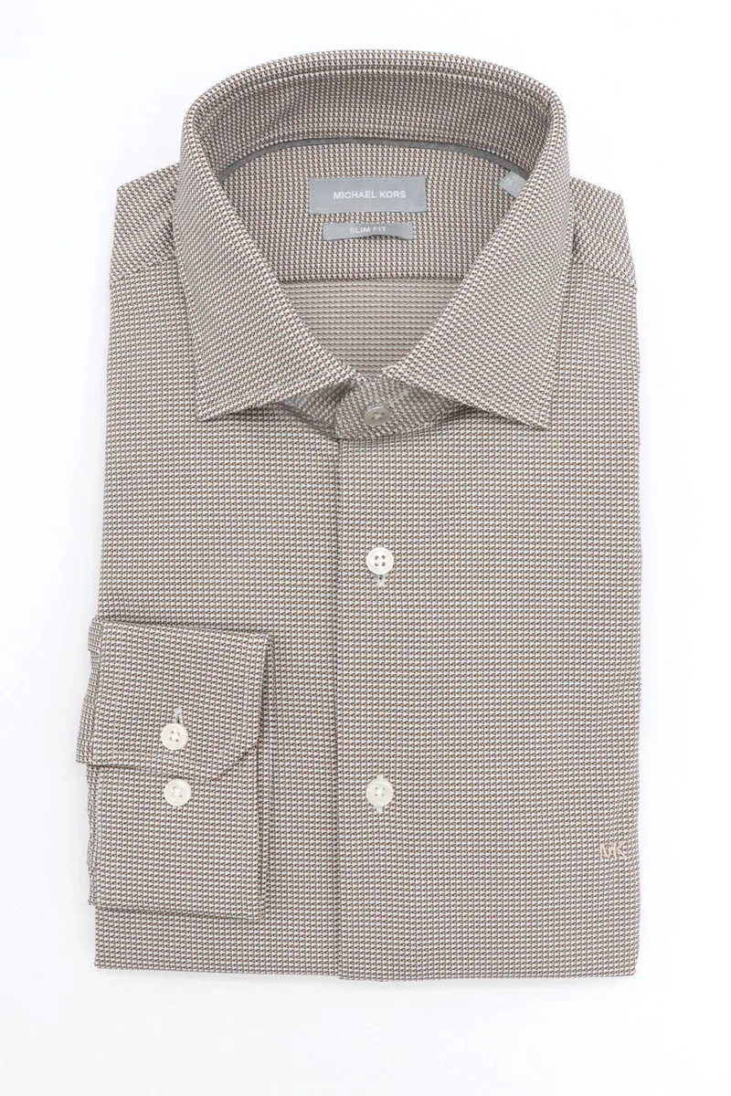 MICHAEL KORS ΠΟΥΚΑΜΙΣΟ ΜΙΚΡΟΣΧΕΔΙΟ SLIM FIT PERFORMANCE KNIT ΚΑΦΕ-ΛΕΥΚΟ