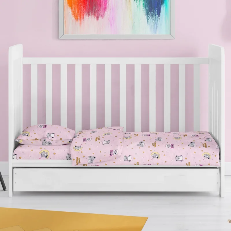 Σετ Σεντόνια Κούνιας 3 Τεμαχίων Dimcol Sweet Dreams 550 Ροζ 120x160