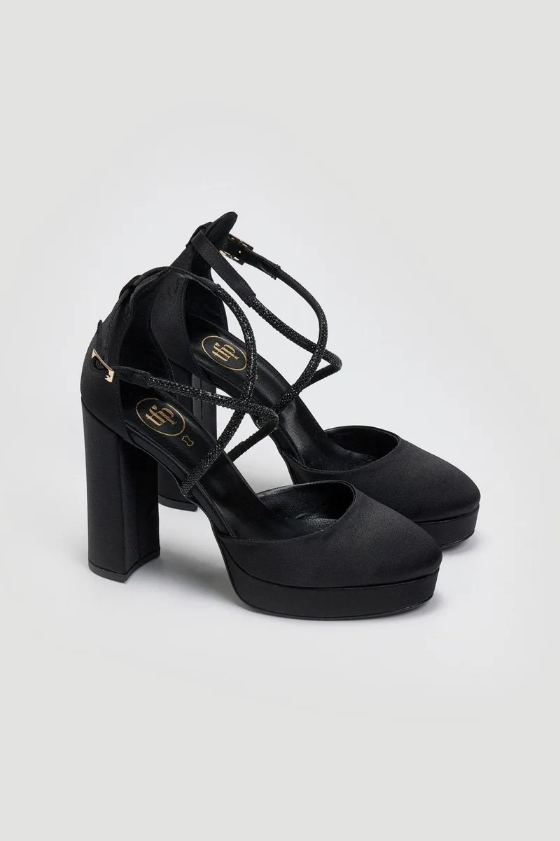 TFP Satin Rhinestone Platform Pumps - 3460 - Black