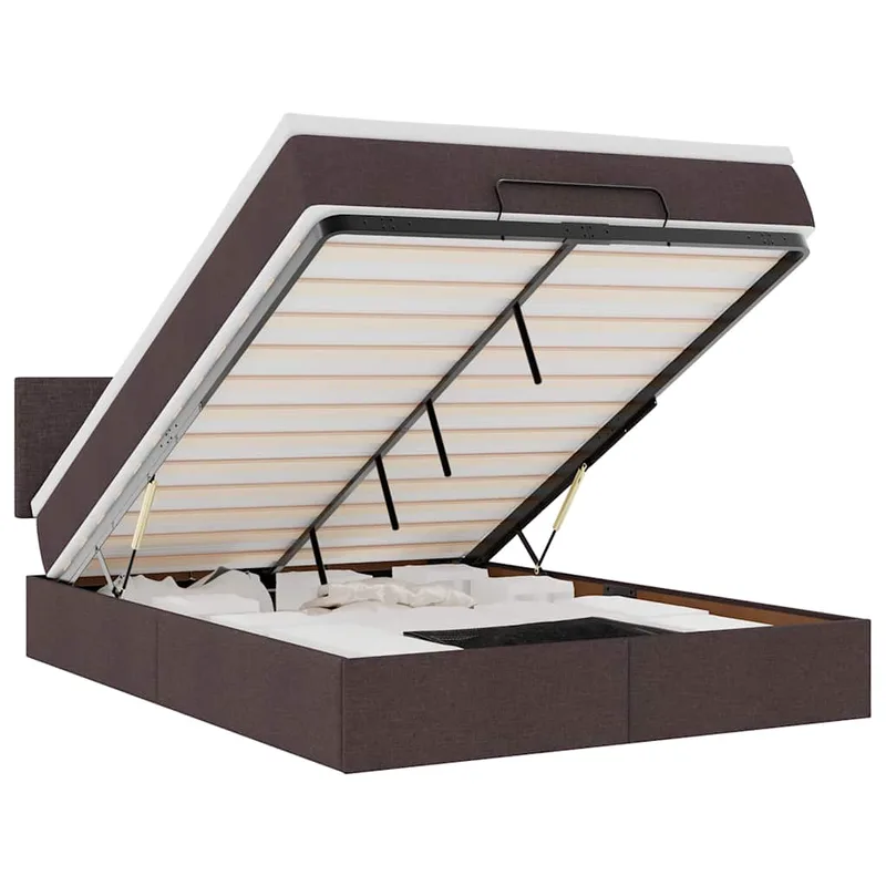 vidaXL Οθωμανικό κρεβάτι με στρώμα & LEDs Σκούρο καφέ 140x200cm ύφασμα