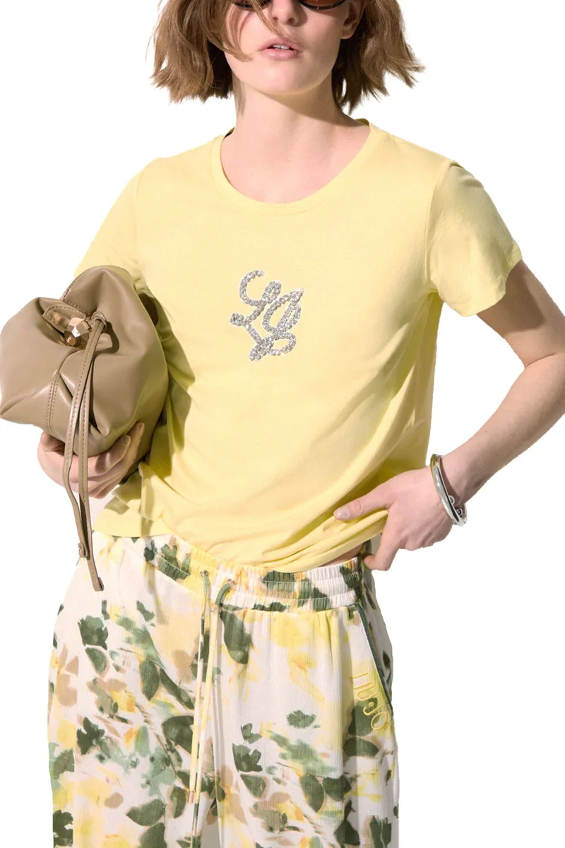 LIU-JO BETTER T-SHIRT LOGO ΣΤΡΑΣ ΚΙΤΡΙΝΟ