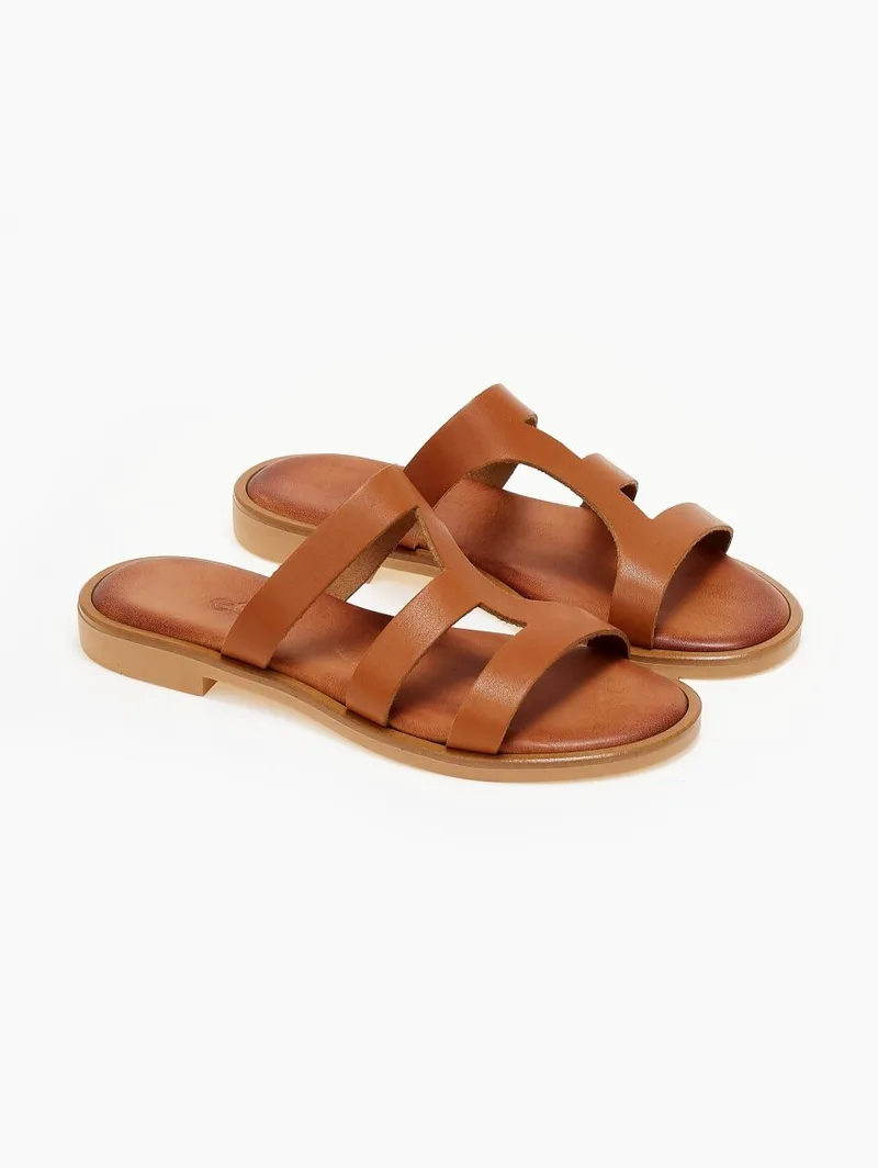 Estil Leather Sandals with Cut-outs - 1008 - Tan