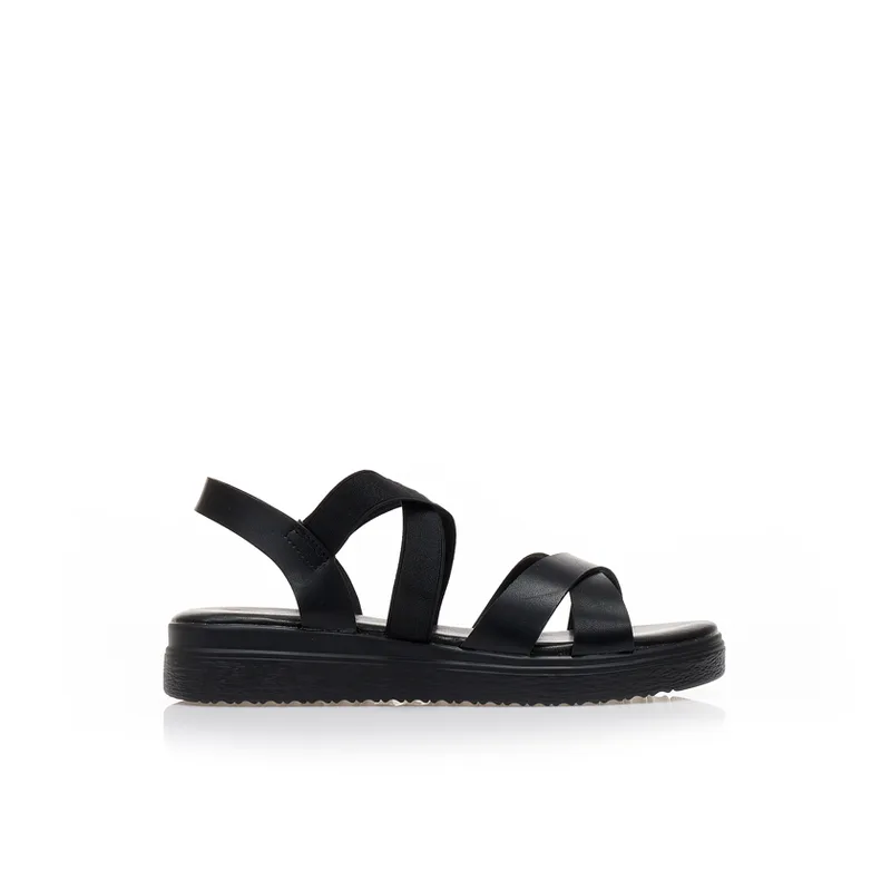 Flatforms TSOUKALAS μαύρα δερματίνη με χιαστί λουράκια ΜΑΥΡΟ