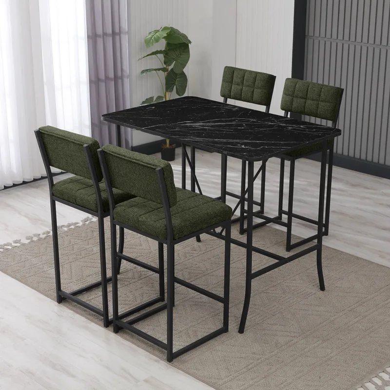 Σετ Τραπέζι Μπαρ Με 4 Σκαμπό Retro - Green, Black 225Aln1549 (110x92x70 cm)