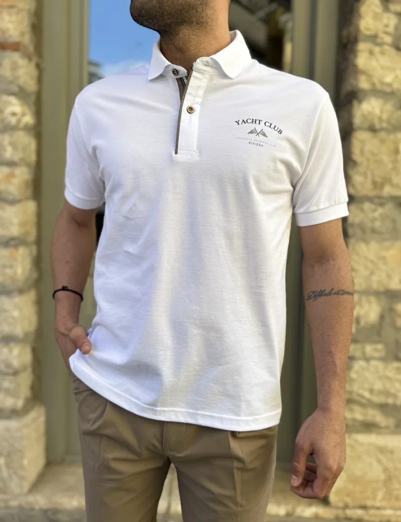 Everbest ανδρική λευκή Polo μπλούζα Plus Size 262838