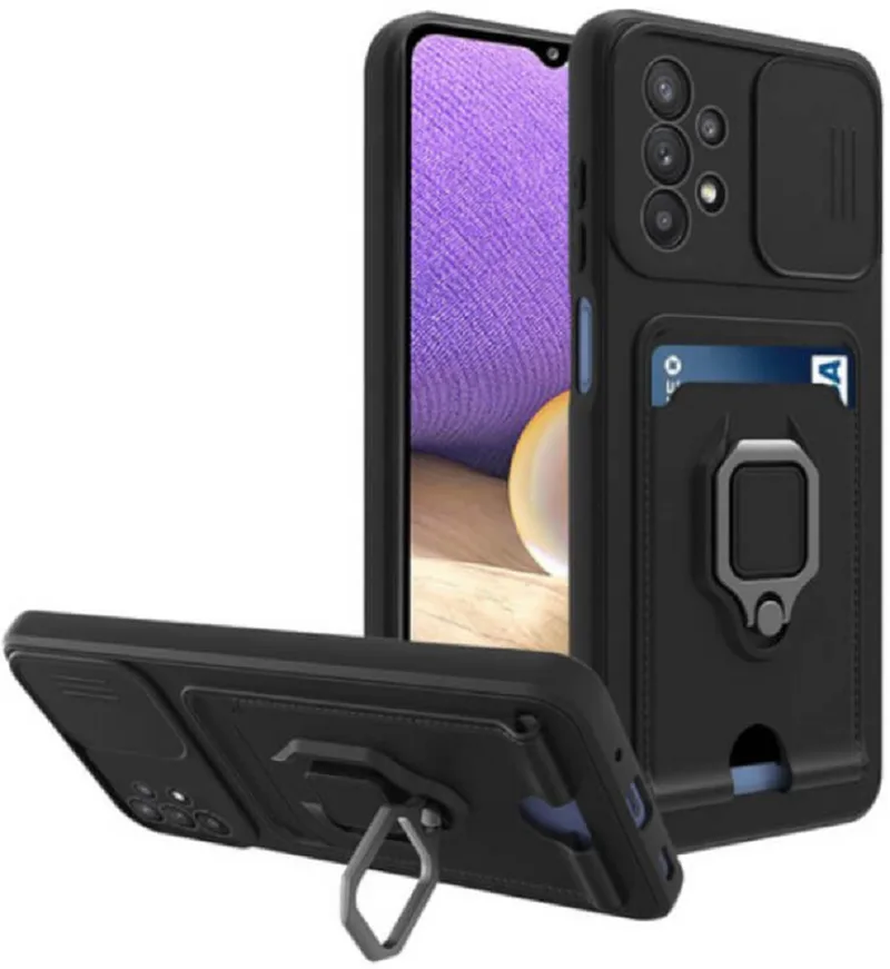 Bodycell Multifunction - Ανθεκτική Θήκη Samsung Galaxy A73 5G με Λουράκι Λαιμού / Κάλυμμα Κάμερας / Ring Holder / Υποδοχή Κάρτας - Black (5206015004193)