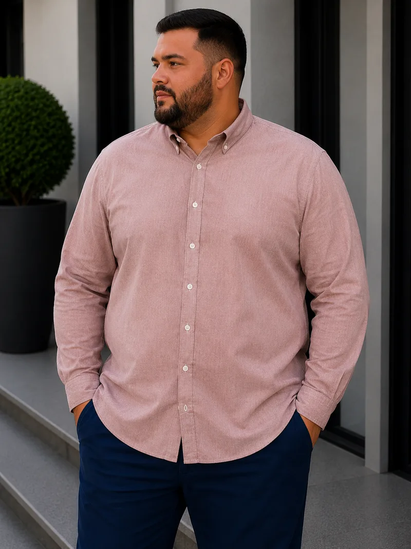 Ανδρικό σομόν πουκάμισο με γιακά Plus Size CA2523S