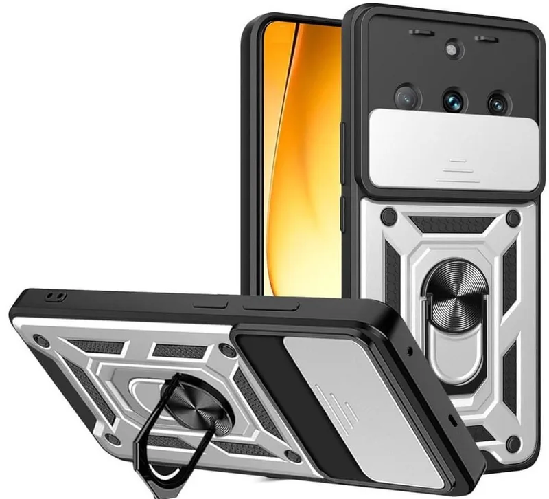 Θήκη Realme 11 Pro / 11 Pro Plus Bodycell Armor Slide Ανθεκτική με Κάλυμμα για την Κάμερα & Μεταλλικό Ring Holder - Silver (5206015074691)