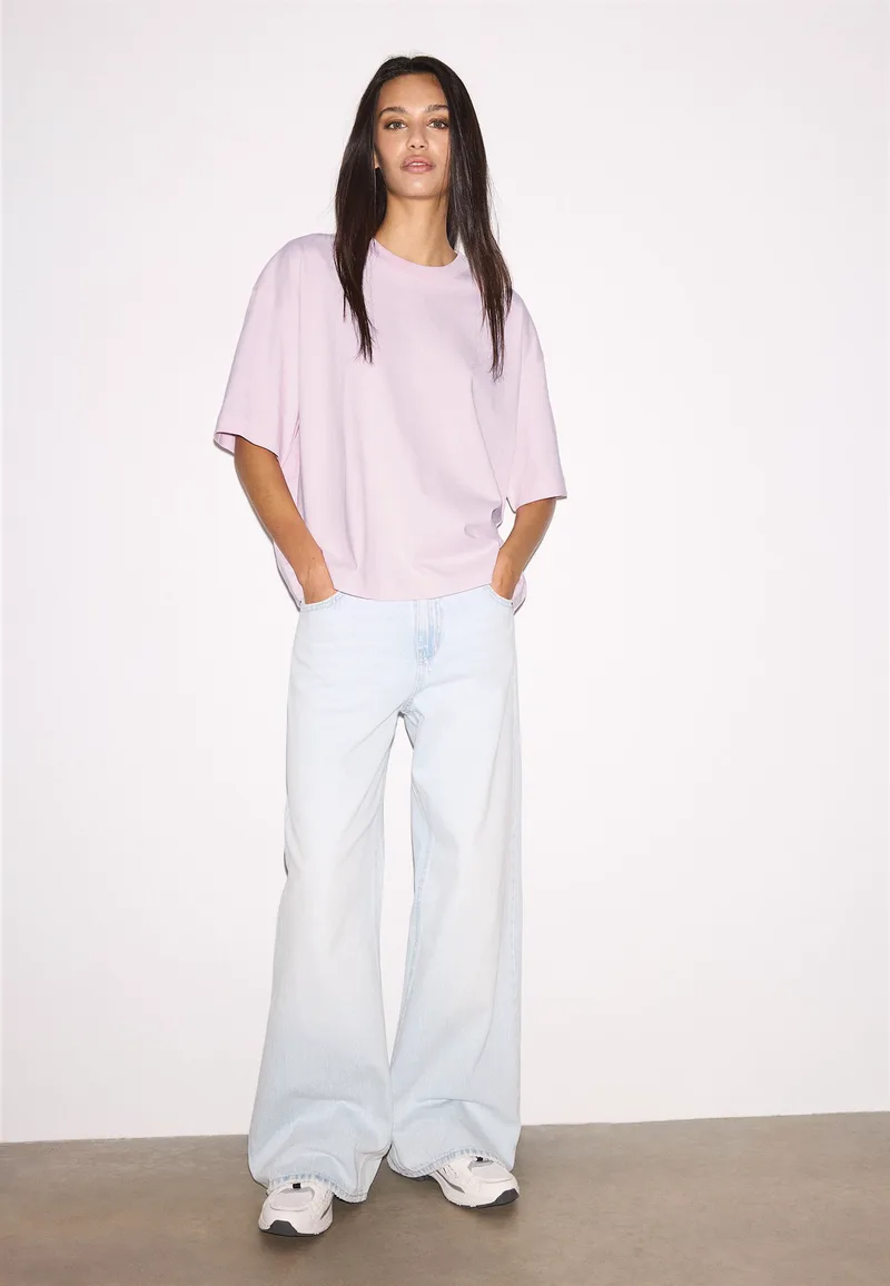 Stradivarius Κοντομάνικη Μπλούζα Oversize Παστέλ Ροζ L