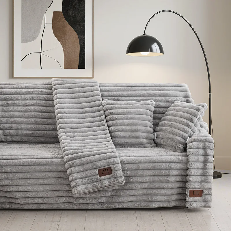 Beauty Home Γούνινη Μαξιλαροθήκη διακοσμητική Stripe Art 8727 40x40 Γκρι