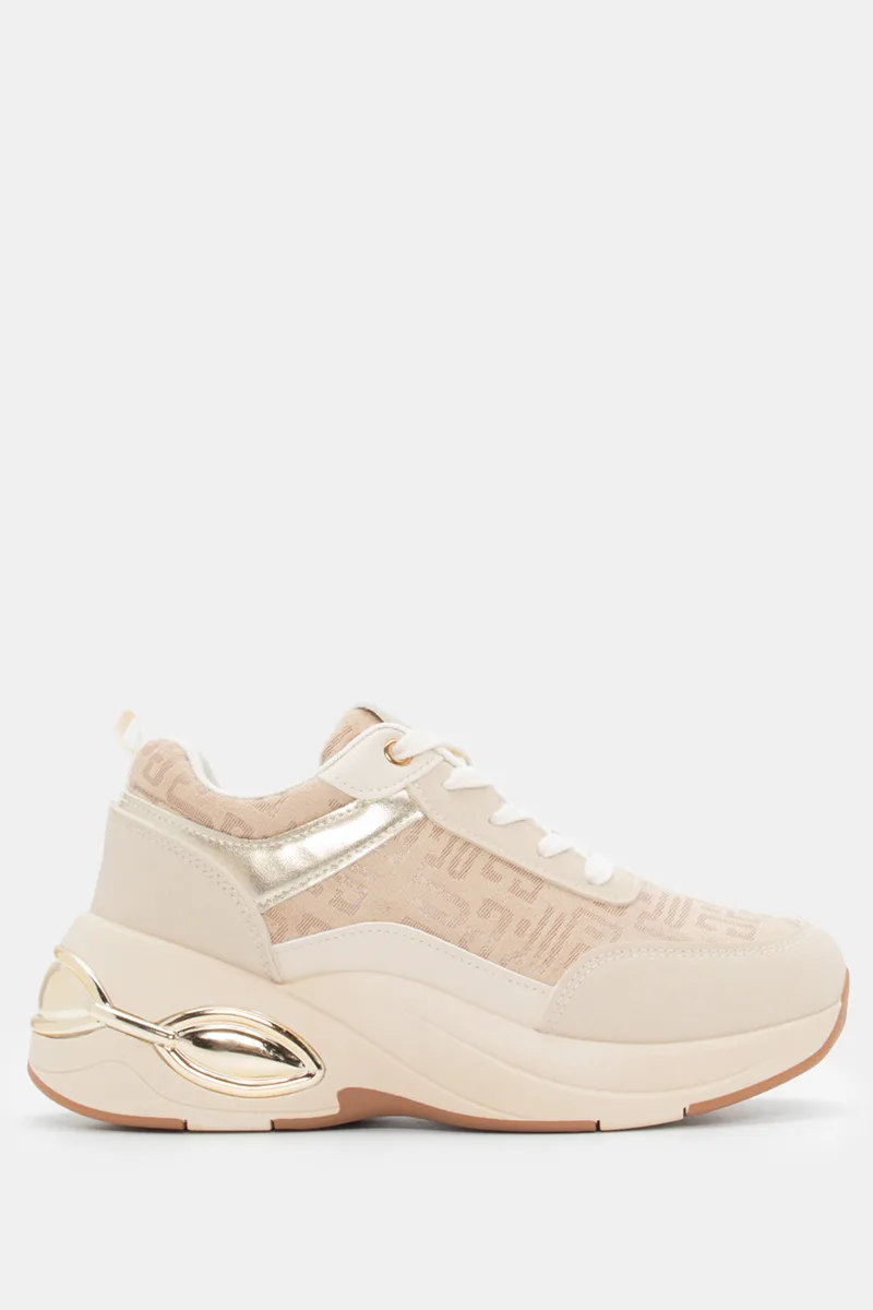 Sneakers σε Συνδυασμό Χρωμάτων & Μεταλλικές Λεπτομέρειες - Μπεζ