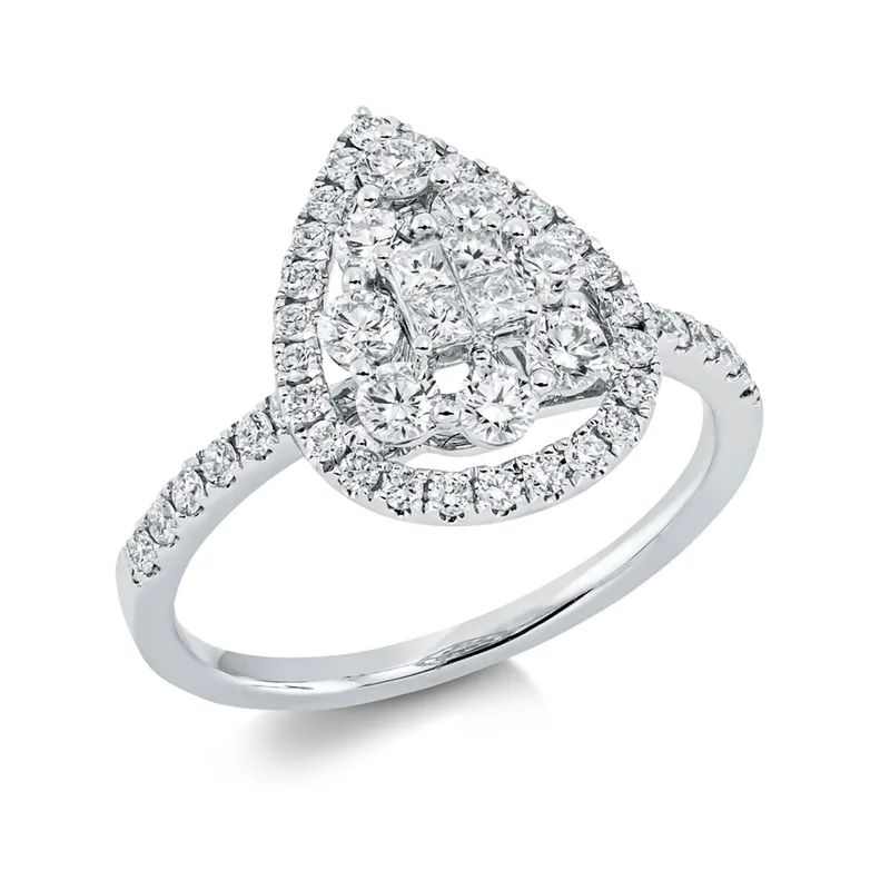 Diamond Group Μονόπετρο Δαχτυλίδι με Διαμάντια Brilliant από Λευκό Χρυσό 18 Καρατίων DDX728