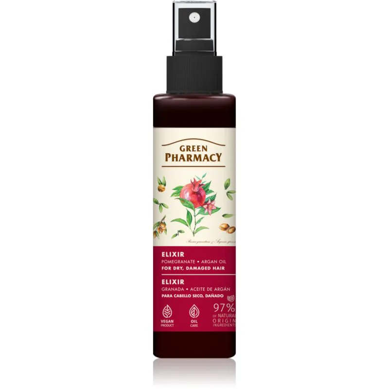 Green Pharmacy Argan Oil & Pomegranate Elixir ελιξίριο χωρίς ξέβγαλμα για κατεστραμμένα και εύθραυστα μαλλιά 150 ml