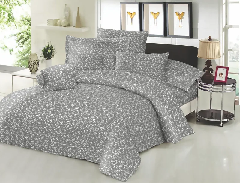 Σετ Σεντόνια Εμπριμέ Polycotton Μονά Με Λάστιχο 100x200+22εκ. Fern Grey Komvos Home 7001648-70F (Τύπος κατωσέντονου: Με Λάστιχο, Ύφασμα: 50% Cotton-50% Polyester, Χρώμα: Γκρι, Μέγεθος: Μονά) - KOMVOS HOME - 7001648-70F