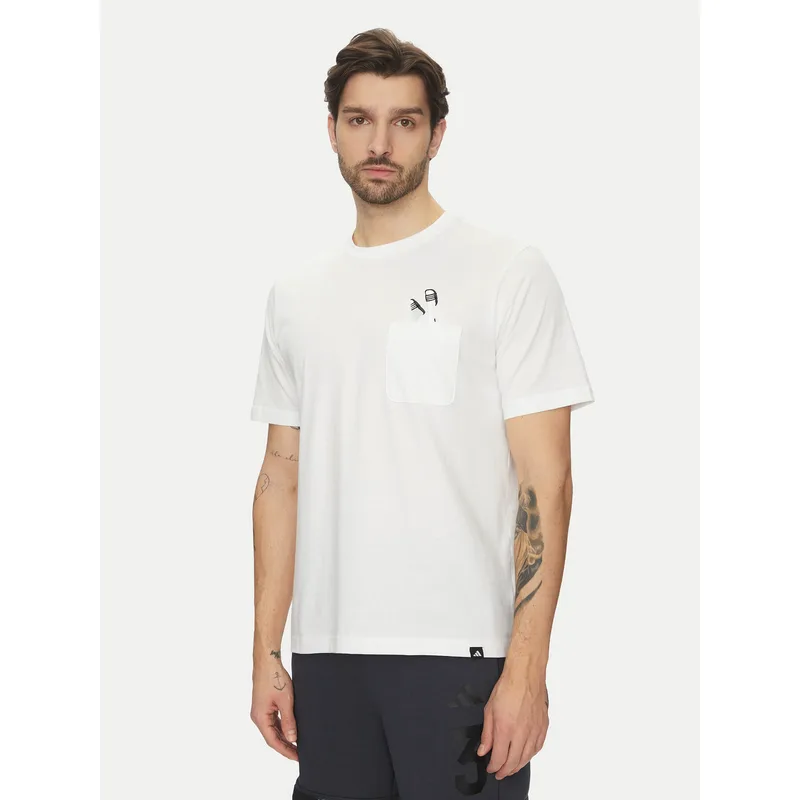 adidas T-Shirt Lounge Slides Graphic Pocket JC5282 Λευκό Regular Fit