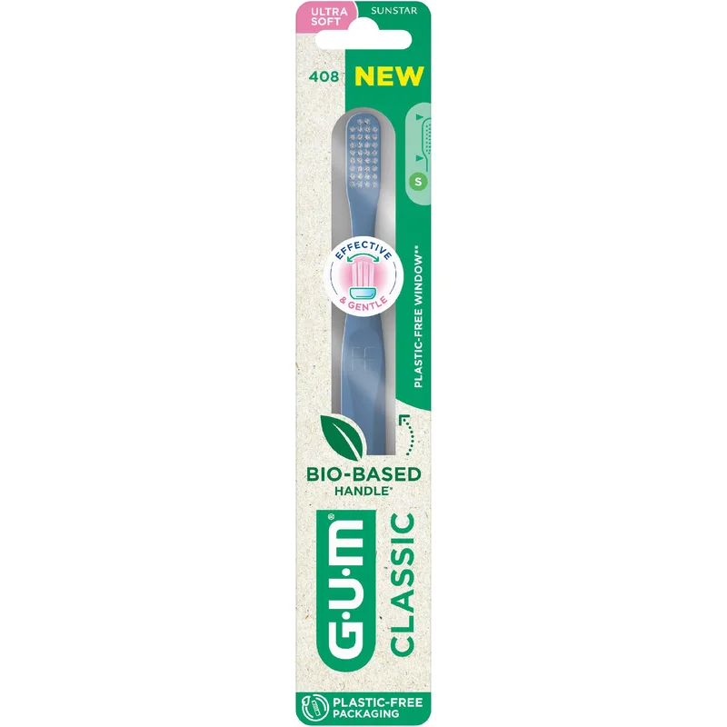 Gum Classic 408 Ultra Soft Toothbrush Πολύ Μαλακή Οδοντόβουρτσα για την Καθημερινή Φροντίδα των Δοντιών & των Ούλων 1 Τεμάχιο - Μπλε