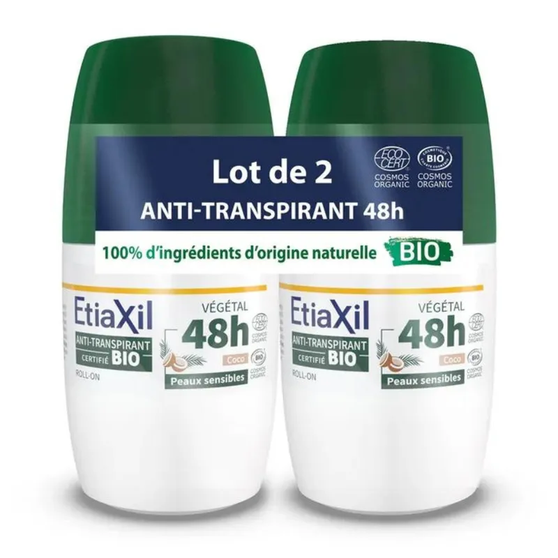 Etiaxil Anti-Perspirant Deodorant Roll-on Vegetable Coconut Organic Sensitive Skin 2x50ml