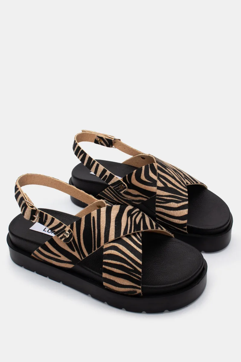 LUIGI DESIGN - Σανδάλια Flatform με Χιαστί Λουράκια - Zebra-Μπέζ