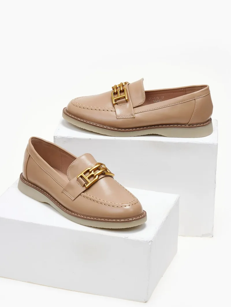 ERYNN Loafers with Metal Buckle - CC-119 - Taupe