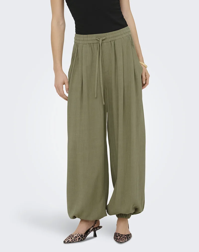 ONLY ONLSIESTA MW LINEN BL BAGGY BARREL PNT 15373197-Mermaid Olive