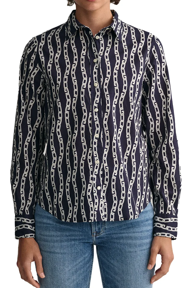 Πουκάμισο Μακρυμάνικο Gant Reg Chain Print Voile 3GW4300180-EVENING BLUE Γυναικείο