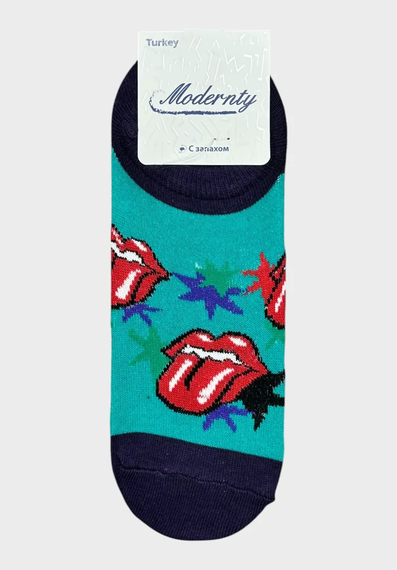 Modernity Γυναικείες Κάλτσες Αστραγάλου με Σχέδιο Lips IV MDW14-Πράσινο