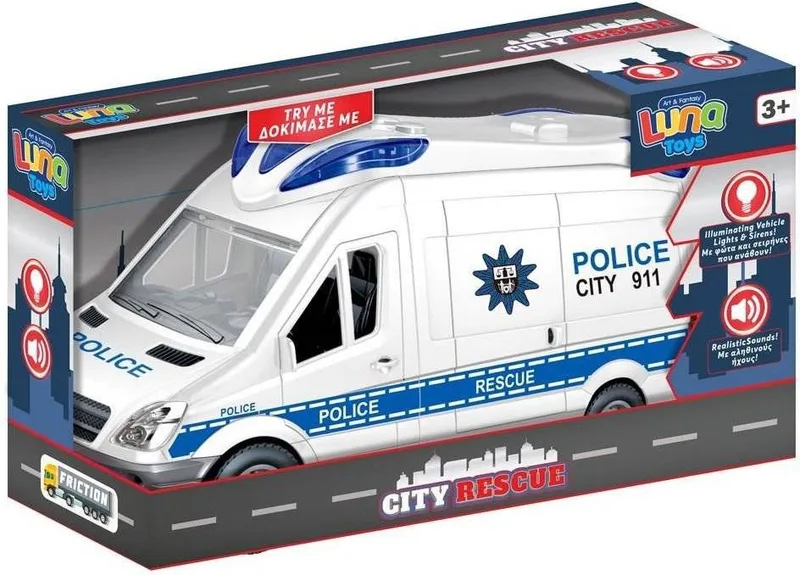 ΟΧΗΜΑ ΒΑΝ ΑΣΤΥΝΟΜΙΑ FRICTION LUNA TOYS 1:16 ΜΕ ΦΩΣ ΚΑΙ ΗΧΟ ΛΕΥΚΟ