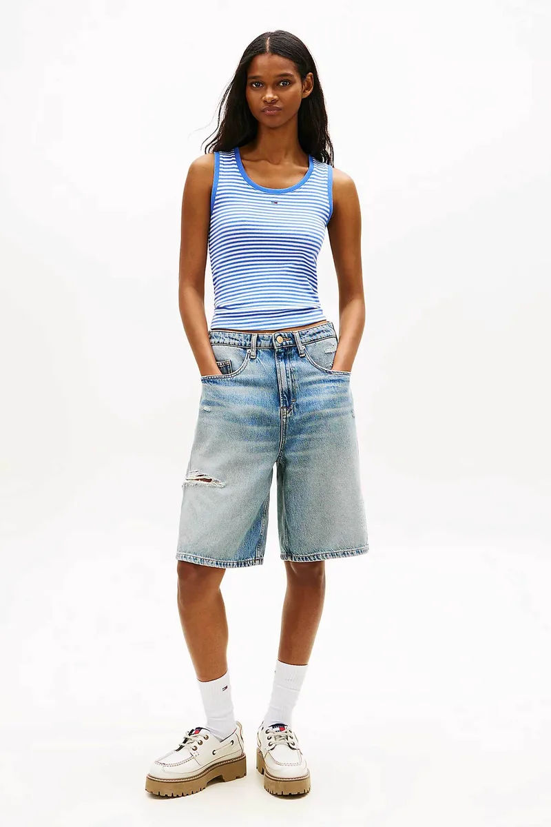 Tommy Jeans γυνακεία βερμούδα denim Distressed Loose - DW0DW22696 Denim Blue