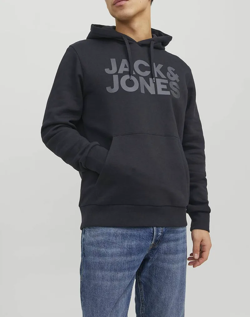 JACK&JONES ΜΠΛΟΥΖΑ ΦΟΥΤΕΡ JJECORP LOGO SWEAT HOOD NOOS 12152840-BlackLarge Print /W Black DarkSlateGrey