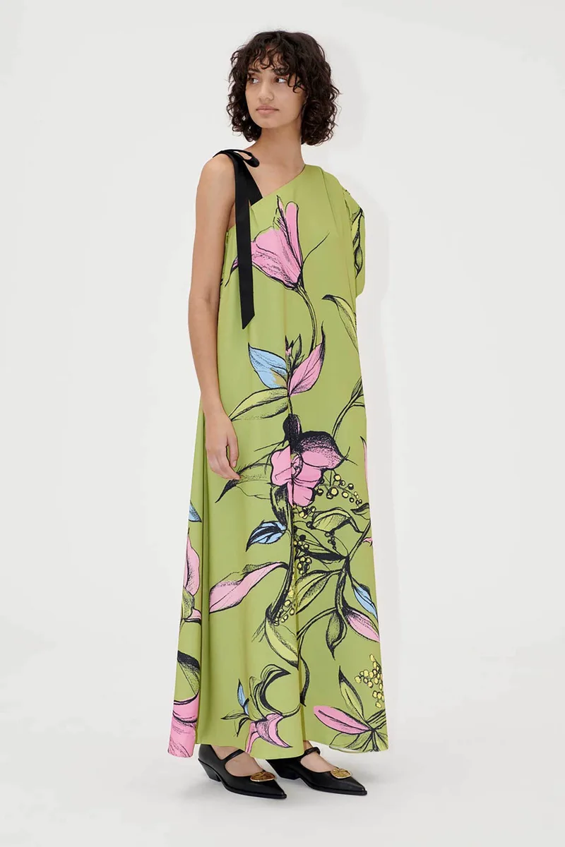 Stine Goya γυναικείο φόρεμα maxi με floral print "Pencil Garden" - SG-SS25-D101-2132 Πράσινο Tropical
