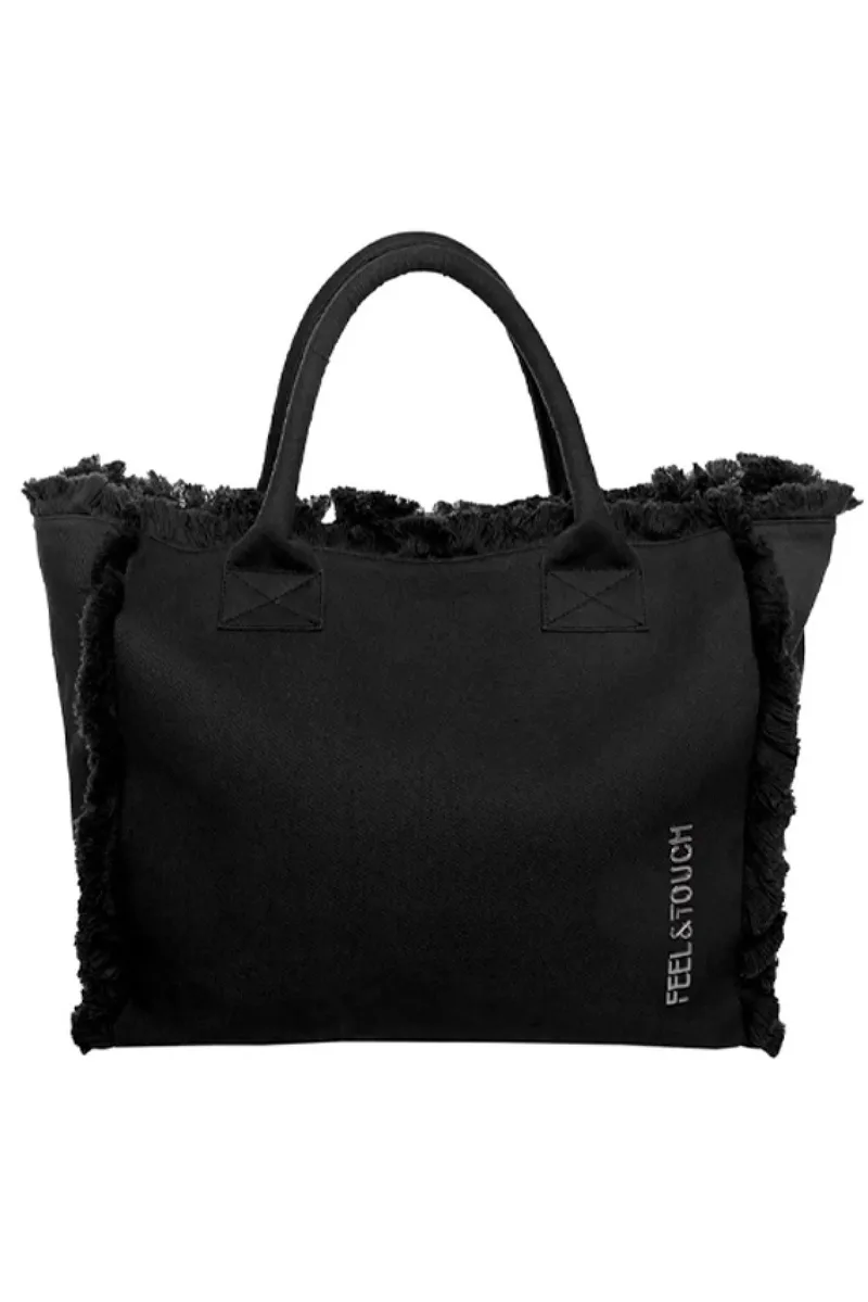 Τσαντα Ωμου Caribbean Black Feel & Touch 40x20x35cm Μονόχρωμο FEEL & TOUCH