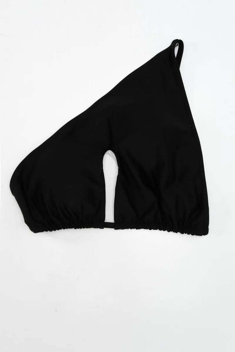GIGI-Μαγιό Top με Έναν Ώμο και Άνοιγμα Μπροστά Plus Size - Μαύρο