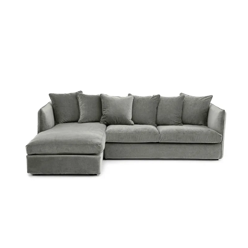Γωνιακός καναπές από βελούδο stonewashed Μ175xΠ260xΥ82cm