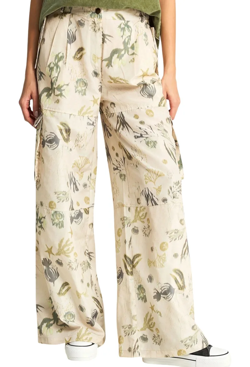 Παντελόνι Υφασμάτινο Funky Buddha Cargo Με Μοτίβο FBL013-131-02-CHALK Γυναικείο