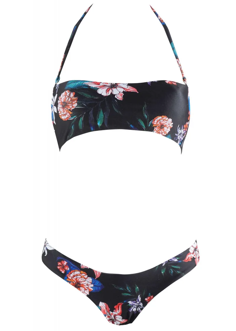 Σέτ μαγιό strapless ελαφριά ενίσχυση bikini brazil. Καλύπτει B Cup ΜΑΥΡΟ