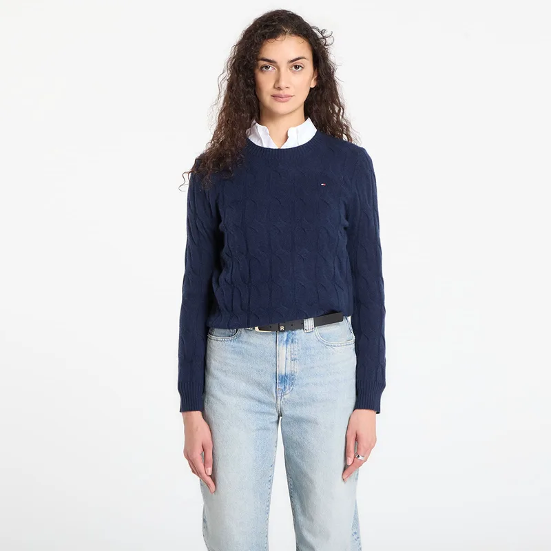 Πουλόβερ Tommy Hilfiger Soft Wool Cable C-Neckk Ls Sweater Dark Night Navy XS