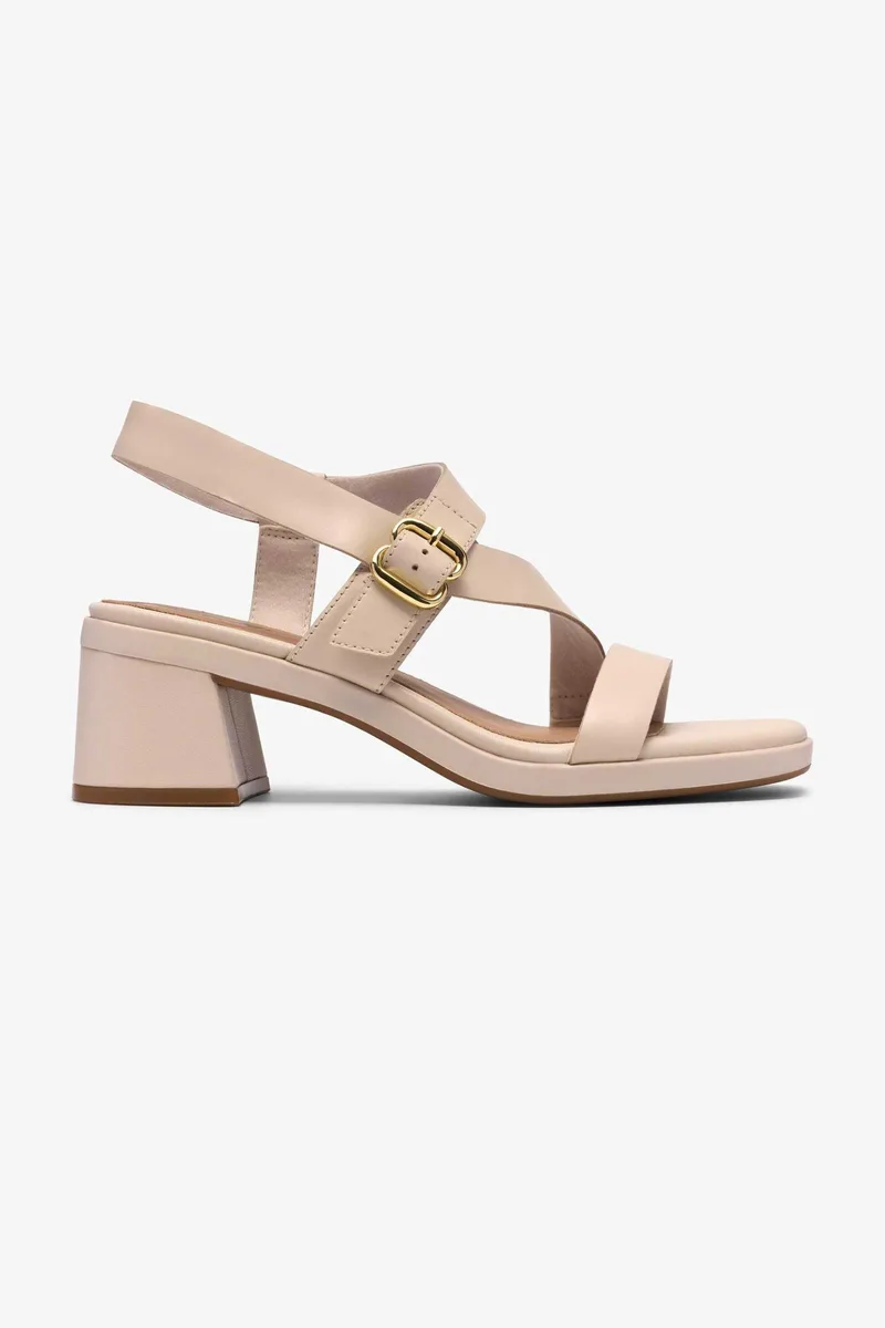 Clarks γυναικεία δερμάτινα πέδιλα με χοντρό τακούνι "Jaylan Sol" - 26186894 Υπόλευκο