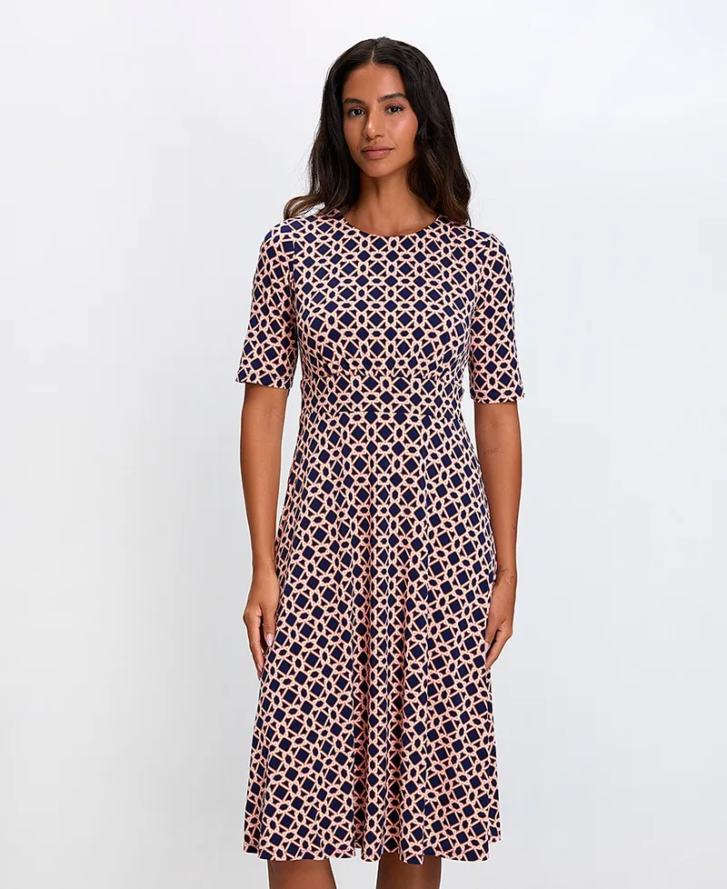 Γυναικείο Midi Φόρεμα με Γεωμετρικό Μοτίβο Regular Fit σε Μπλε/Ροζ
