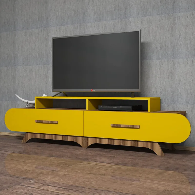 Έπιπλο Τηλεόρασης Flora - Walnut, Yellow 845Hct3032 (205x50x36,8 cm)