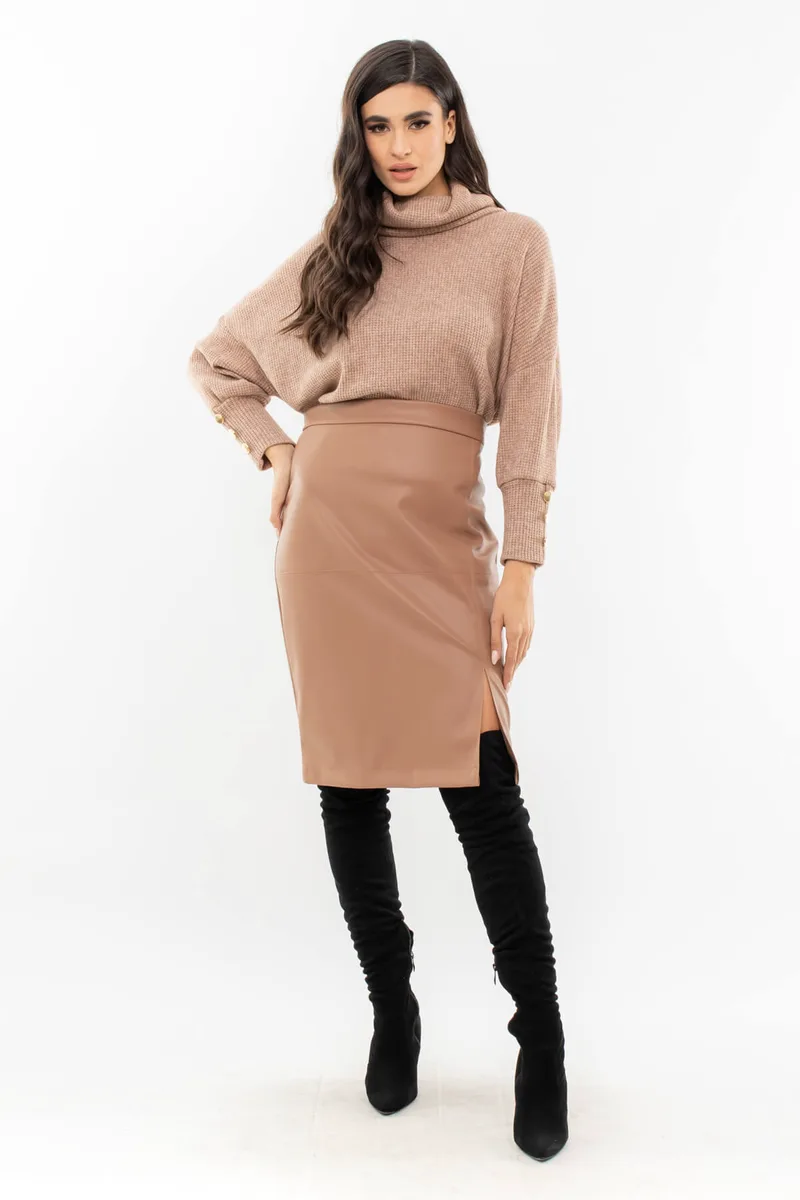 ΦΟΥΣΤΑ PLUS SIZE ECO LEATHER PENCIL ΜΕ ΣΚΙΣΙΜΟ ΜΠΕΖ ΜΠΕΖ