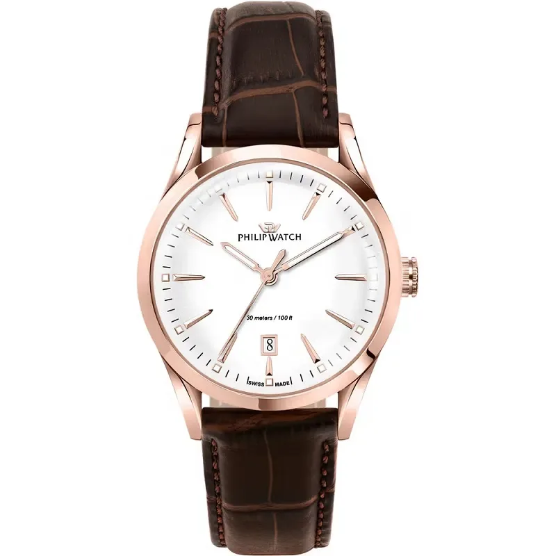 Ανδρικό ρολόι Philip Watch Sunray με δερμάτινο καφέ λουράκι R8251180020 R8251180020 Ατσάλι